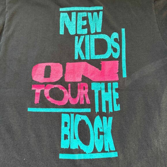 Vintage 80s 1989 New Kids On The Block NKOTB Tour Pop Rock Band Black T-Shirt M - Picture 7 of 9